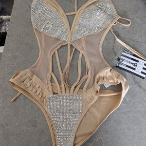 Jolie Women's Beige One Piece with Silver Accents